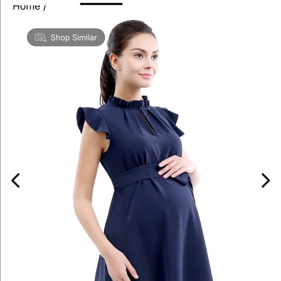 Karlena flutter sleeve belted maternity top in navy. - Picture 2 of 5